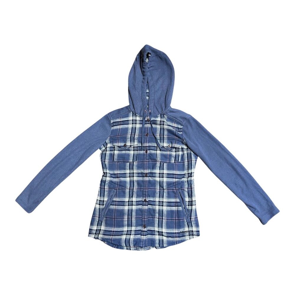 Marmot, Women's Reagan Flannel Shirt, Button Up Hoodie, Blue White Pink, Small